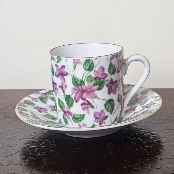 Lefton China Hand Painted Floral Demitasse Cup & Saucer Set - Picture 7 of 9